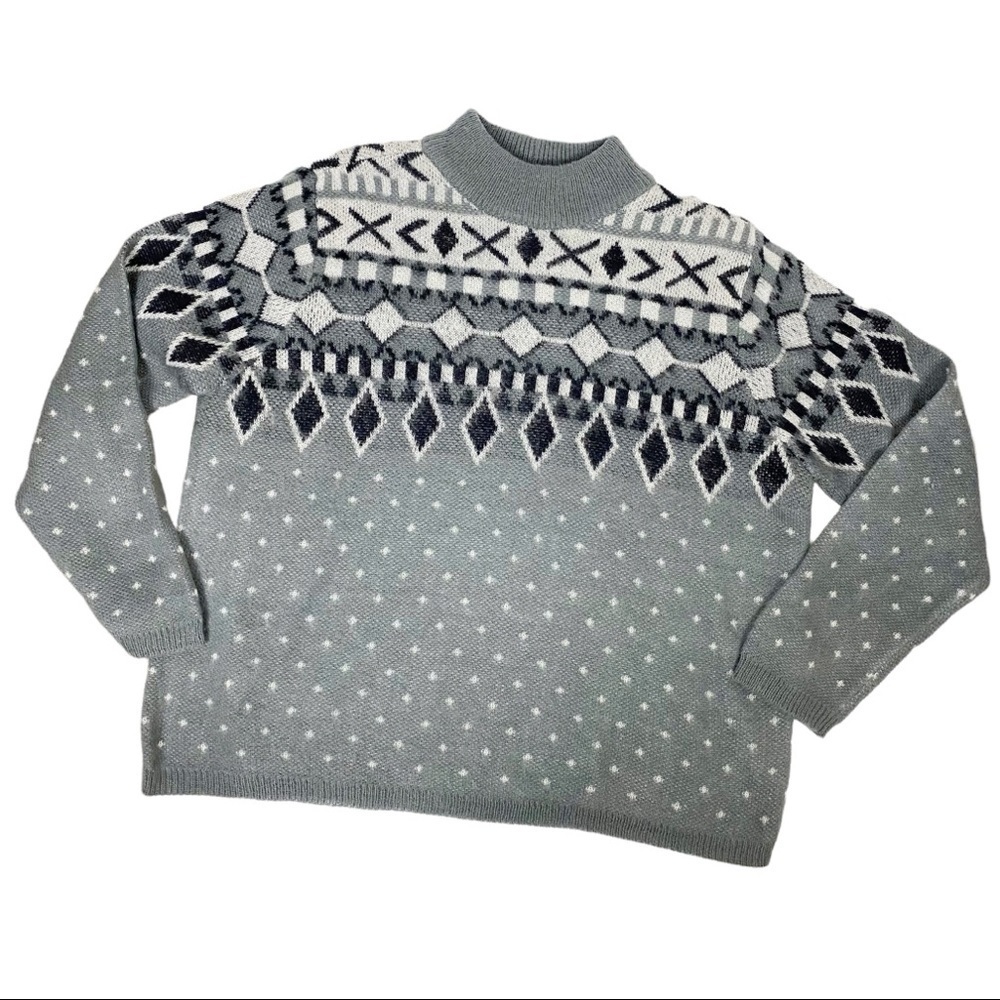 ST. JOHN’S BAY Women's XXL Gray Fairisle Pullover Sweater Ski Winter
